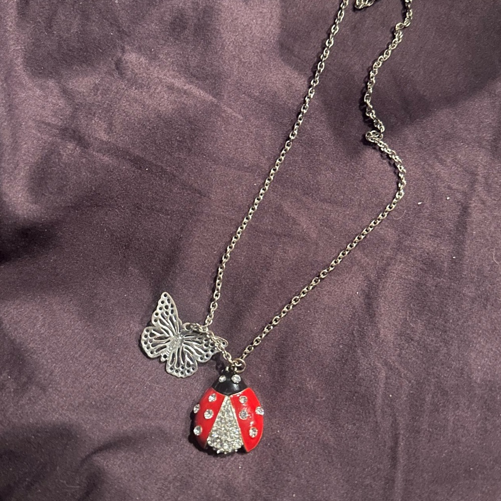 Elegant Silver and Red Ladybug Necklace
